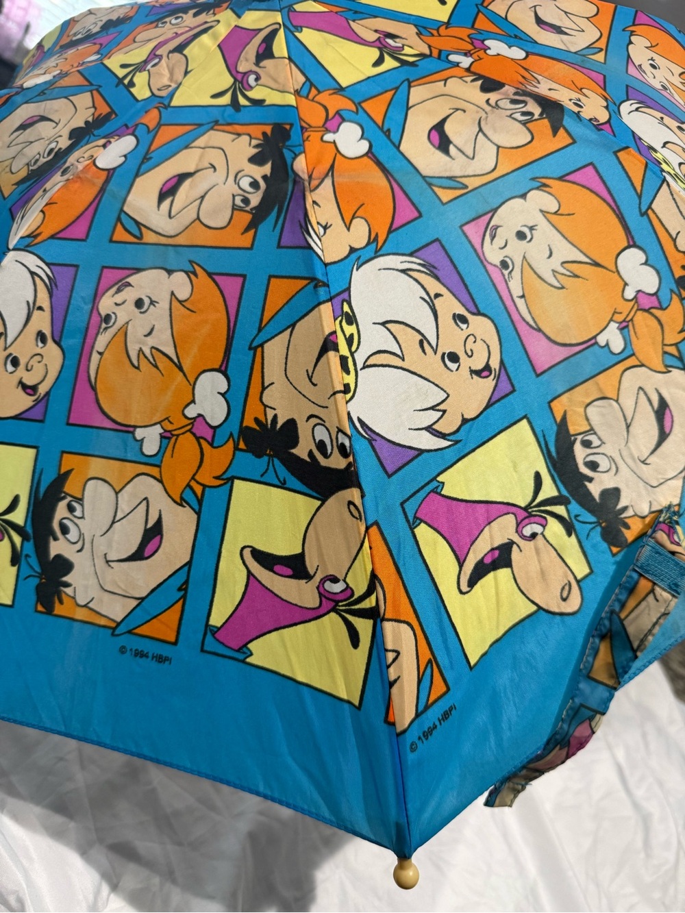 Flintstones Pattern Blue Umbrella - Licensed Cartoon Design 1994